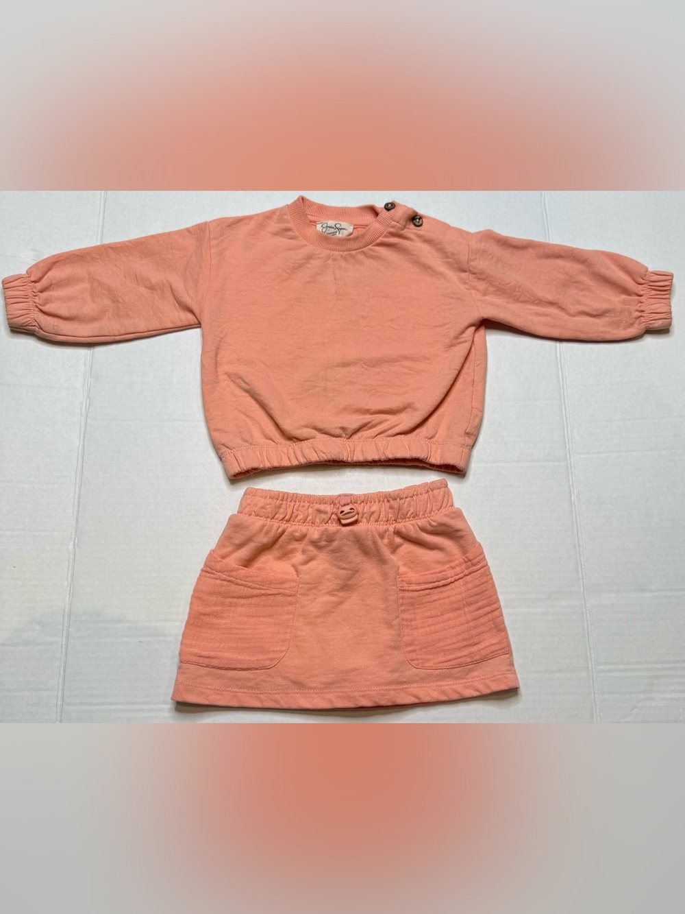 Jessica Simpson Baby 12M Peach 2 Piece Skirt Set | Sweatshirt + Skirt Outfit